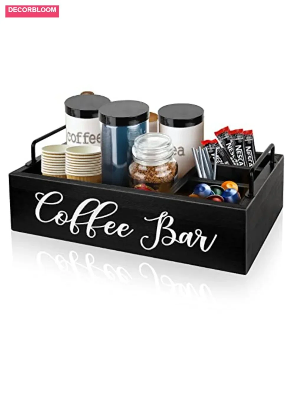 Solid Wood Coffee Station Organizer with 4 Compartments for K-Cups and Tea Bags